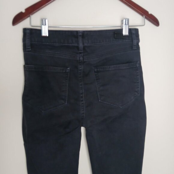 PAIGE Rafaela Pleated Cuff Raw Hem Crop Jeans In Joanie Black Size 27 - Picture 5 of 6